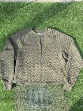DSG Olive Quilted Henley Pullover Sweatshirt Women's S